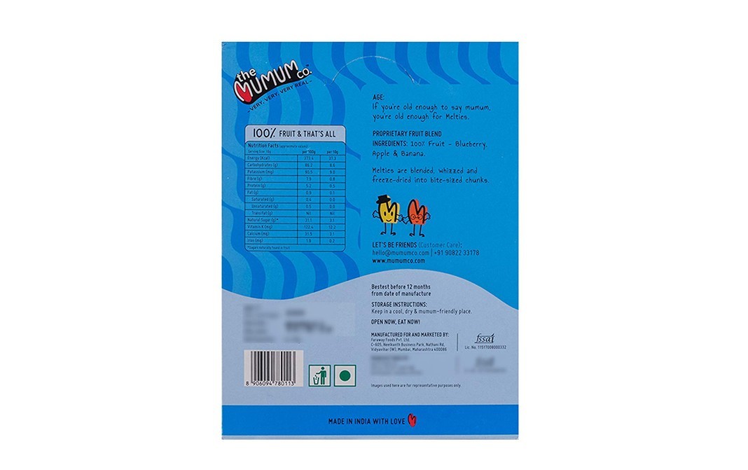The Mumum Co. Mighty Melties Natural Fruit Snack Blueberry, Apple, Banana   Pack  10 grams